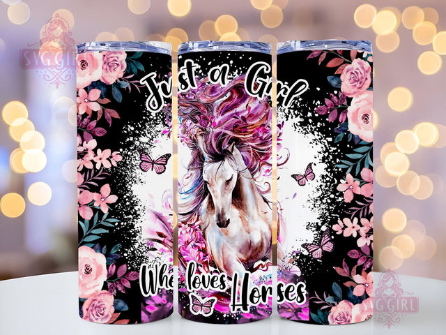 Just a girl who loves Horses Flowers 20oz Tumbler Wrap Sublimation Design, Straight Tapered Tumbler Wrap, Horse Lovers Gift Tumbler Png, Instant Digital Download Sublimation SvggirlplusArt 
