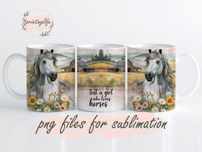 Just a girl who loves horses, Horse Mug Wrap Design, Instant Digital Design Download Mug Wrap Design, Mug Design PNG Sublimation PrintingLife 