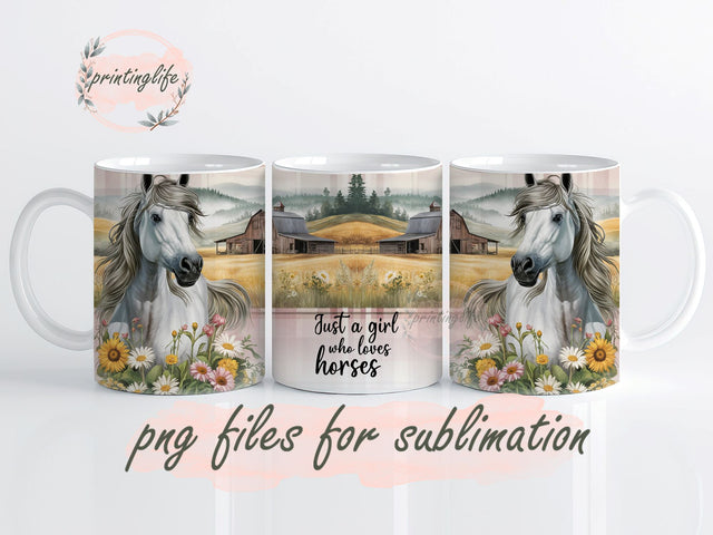 Just a girl who loves horses, Horse Mug Wrap Design, Instant Digital Design Download Mug Wrap Design, Mug Design PNG Sublimation PrintingLife 