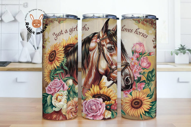 Just a Girl Who Loves Horses, Horse Tumbler Wrap, 20 oz Sublimation Tumbler Wrap PNG Sublimation Rabbitmakies 