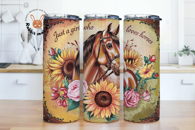 Just A Girl Who Loves Horses Tumbler Wrap 20 oz Skinny Tumbler Sublimation Design PNG Instant DIGITAL ONLY, Boho Floral Tumbler Wrap Sublimation Rabbitmakies 