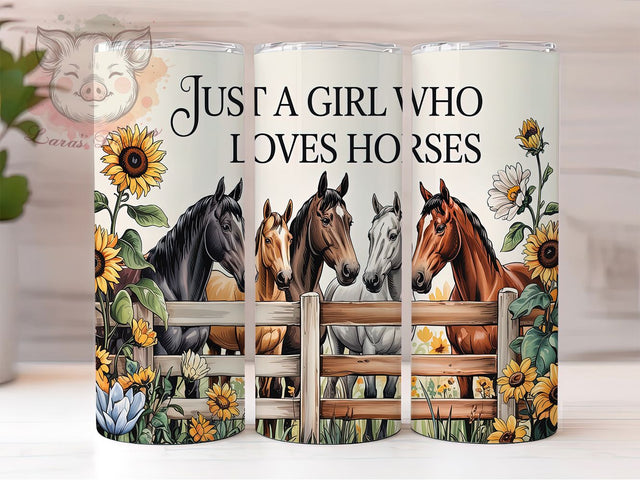 Just a Girl Who Loves Horses Tumbler Wrap, Horse Lover Sublimation Design, 20oz Skinny Tumbler Wrap, Western Horse Art, Equestrian Gift Idea, Farm Animal Tumbler Wrap Sublimation Lara' s Designs 