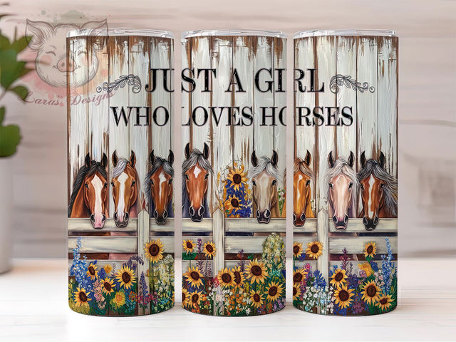 Just a Girl Who Loves Horses Tumbler Wrap, Horse Lover Sublimation Design, 20oz Skinny Tumbler Wrap, Western Horse Art, Equestrian Gift Idea, Farm Animal Tumbler Wrap Sublimation Lara' s Designs 