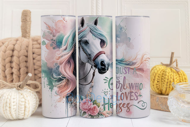 Just a girl who loves Horses Tumbler Wrap PNG Sublimation Design 20oz Skinny Tumblerwrap for Straight Tumbler, Digital Download Sublimation BouDesign 