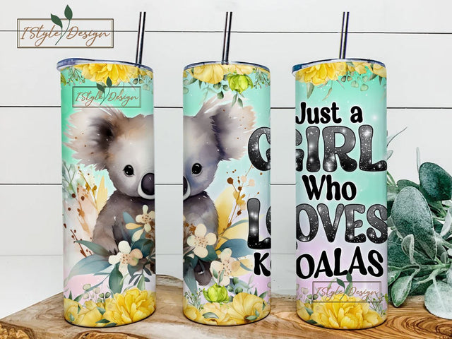 Just a Girl Who Loves Koalas 20 oz Skinny Tumbler Sublimation Design Digital Download PNG Sublimation iStyleDesign 