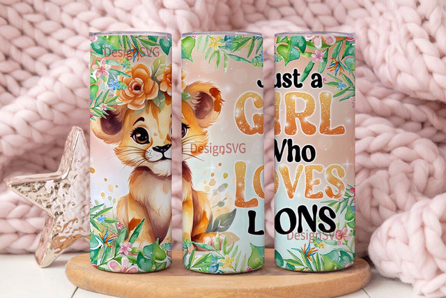 Just a Girl Who Loves Lions 20 oz Skinny Tumbler Sublimation Design Digital Download PNG Sublimation DesignSVG 