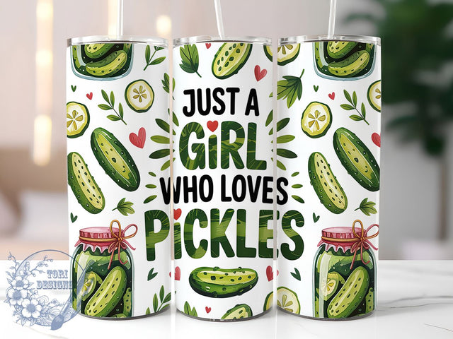 Just a Girl Who Loves Pickles 20oz Tumbler, Funny Pickle Tumbler, 20oz Sublimation Wrap, Cute Foodie Tumbler, Dill Pickle Design, Quirky Drinkware, Snack Lover Gift Sublimation ToriDesigns 