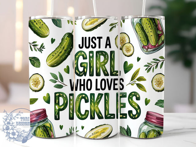 Just a Girl Who Loves Pickles 20oz Tumbler, Funny Pickle Tumbler, 20oz Sublimation Wrap, Cute Foodie Tumbler, Dill Pickle Design, Quirky Drinkware, Snack Lover Gift Sublimation ToriDesigns 