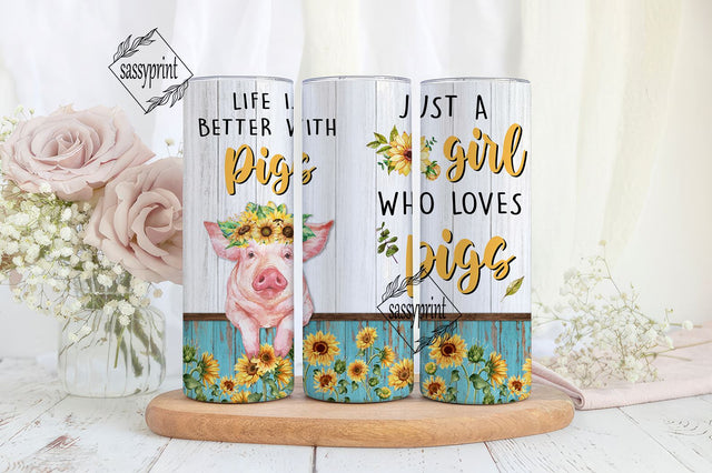 Just A Girl Who Loves Pigs, Cute Pig Floral Tumbler Png, Tumbler Wrap Farm Seamless Designs, Skinny Tumbler, 20oz Design PNG, Pig Tumbler Png, Floral Pig Png Sublimation sassyprint 