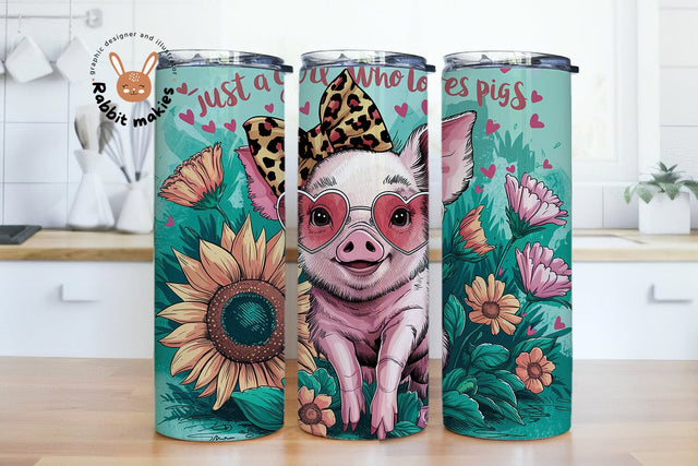 Just A Girl Who Loves Pigs Tumbler Wrap, Cute Pig 20oz Skinny Tumbler Wrap PNG, Funny Pig Tumbler Wrap PNG, Sublimation Tumbler Design Sublimation Rabbitmakies 