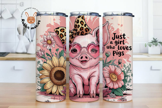 Just A Girl Who Loves Pigs Tumbler Wrap, Cute Pig 20oz Skinny Tumbler Wrap PNG, Funny Pig Tumbler Wrap PNG, Sublimation Tumbler Design Sublimation Rabbitmakies 