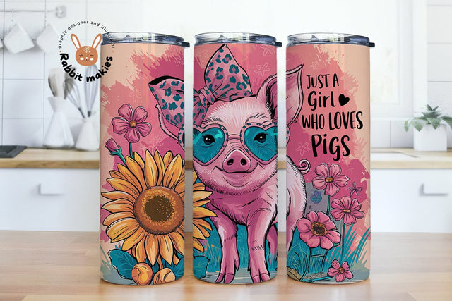 Just A Girl Who Loves Pigs Tumbler Wrap, Cute Pig 20oz Skinny Tumbler Wrap PNG, Funny Pig Tumbler Wrap PNG, Sublimation Tumbler Design Sublimation Rabbitmakies 