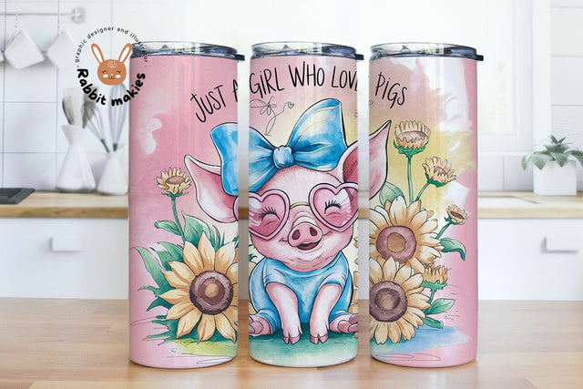 Just A Girl Who Loves Pigs Tumbler Wrap, Cute Preppy Pig 20oz Skinny Tumbler Wrap PNG, Funny Pig Tumbler Wrap PNG, Cute Piggy Sublimation Sublimation Rabbitmakies 