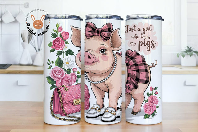Just A Girl Who Loves Pigs Tumbler Wrap, Cute Preppy Pig 20oz Skinny Tumbler Wrap PNG, Funny Pig Tumbler Wrap PNG, Cute Piggy Sublimation Sublimation Rabbitmakies 