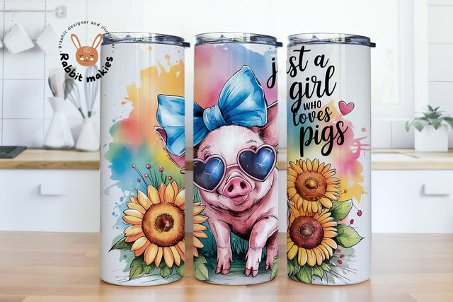 Just A Girl Who Loves Pigs Tumbler Wrap, Cute Preppy Pig 20oz Skinny Tumbler Wrap PNG, Funny Pig Tumbler Wrap PNG, Cute Piggy Sublimation Sublimation Rabbitmakies 