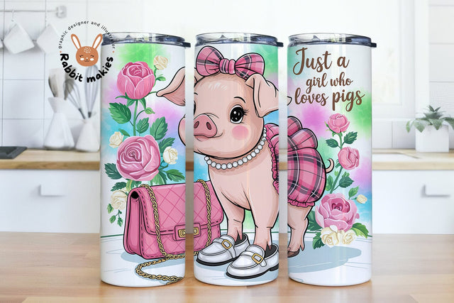 Just A Girl Who Loves Pigs Tumbler Wrap, Cute Preppy Pig 20oz Skinny Tumbler Wrap PNG, Funny Pig Tumbler Wrap PNG, Cute Piggy Sublimation Sublimation Rabbitmakies 