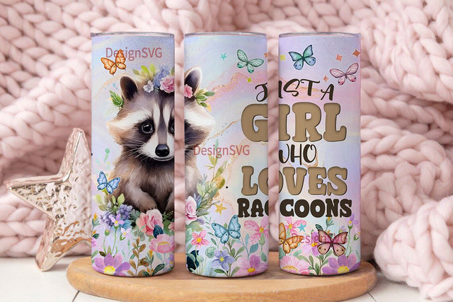 Just A Girl Who Loves Raccoons 20 oz Skinny Tumbler Sublimation Design Digital Download PNG Sublimation DesignSVG 