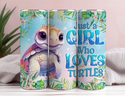 Just a Girl Who Loves Turtles 20 oz Skinny Tumbler Sublimation Design Digital Download PNG Sublimation PixelChick 