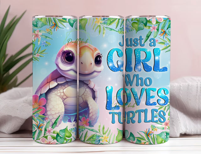 Just a Girl Who Loves Turtles 20 oz Skinny Tumbler Sublimation Design Digital Download PNG Sublimation PixelChick 