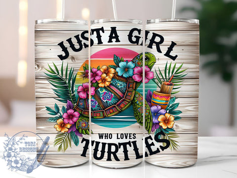 Just A Girl Who Loves Turtles 20oz Skinny Tumbler, Loves Turtles Tumbler Png, Straight & Tapered Tumbler Wrap, Instant Digital Download Sublimation ToriDesigns 