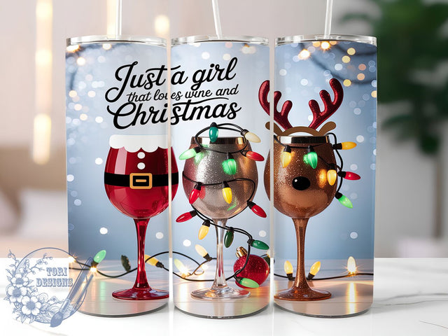 Just a Girl Who Loves Wine Tumbler, Just A Girl Who Loves Wine, Wine Lover Gift, 20oz Skinny Tumbler, Holiday Sublimation, Funny Christmas Png, Wine Tumbler Wrap Sublimation ToriDesigns 
