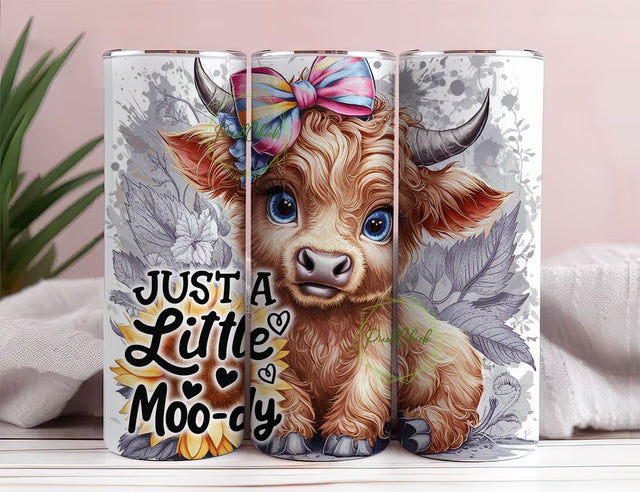 Just a Little Moody Highland Cow 20 oz Skinny Tumbler Sublimation Design, Highland Cow Tumbler Wrap, Cow Tumbler Wrap PNG, Digital Download Sublimation PixelChick 