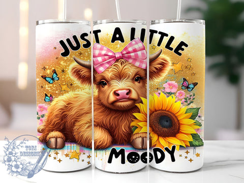 Just a Little Moody Highland Cow 20oz Skinny Tumbler, Highland Cow Tumbler Png, Straight & Tapered Tumbler Wrap, Instant Digital Download Sublimation ToriDesigns 
