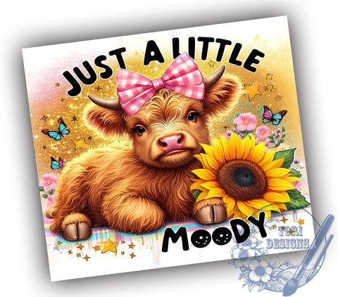 Just a Little Moody Highland Cow 20oz Skinny Tumbler, Highland Cow Tumbler Png, Straight & Tapered Tumbler Wrap, Instant Digital Download Sublimation ToriDesigns 