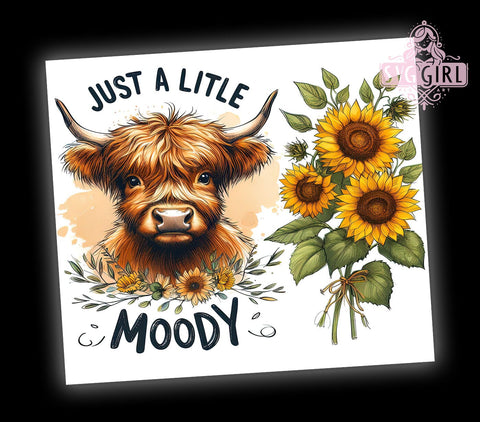 Just a little Moody Highland Cow Sunflowers 20oz Tumbler Wrap Sublimation Design, Straight Tapered Tumbler Wrap, Highland Cow Tumbler Png, Instant Digital Download Sublimation SvggirlplusArt 