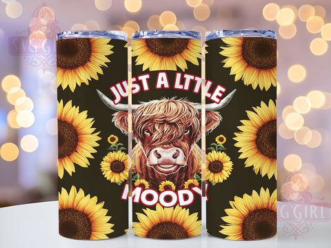 Just a little Moody Highland Cow Sunflowers 20oz Tumbler Wrap Sublimation Design, Straight Tapered Tumbler Wrap, Highland Cow Tumbler Png, Instant Digital Download Sublimation SvggirlplusArt 