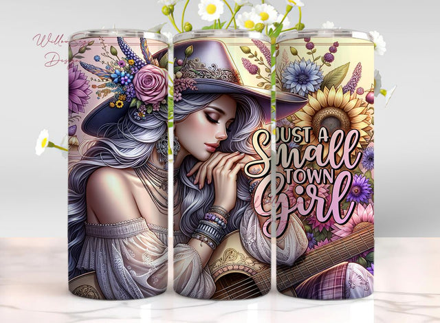Just a Small Town Girl 20oz Skinny Straight and Tapered Tumbler Wrap PNG, Western, Country Tumblerl Sublimation WillowSageDesign 