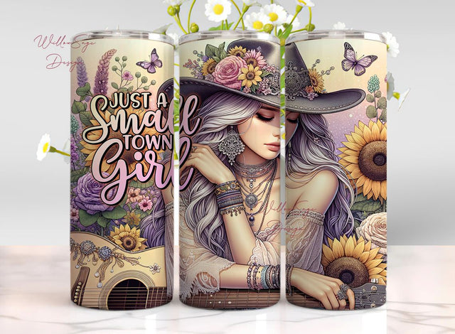 Just a Small Town Girl 20oz Skinny Straight and Tapered Tumbler Wrap PNG, Western, Country Tumblerl Sublimation WillowSageDesign 
