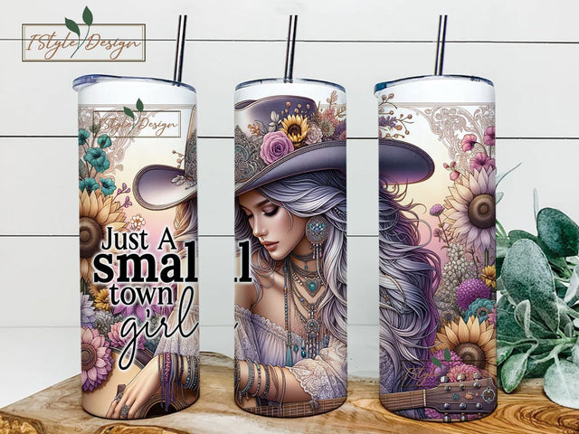 Just A Small Town Girl Skinny Tumbler Sublimation Design, Straight Tapered Seamless Wrap, PNG Instant Digital Download Sublimation iStyleDesign 