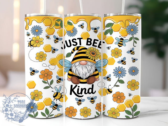 Just Bee Kind Gnomes Tumbler, Bee Kind Gnomes Wrap, 20Oz Bee Gnome Drinkware, Gnome Bee Sublimation Design, Garden Gnome Bee Cup, Kindness Bee Drinkware, Bee Gnome Gift Idea Sublimation ToriDesigns 