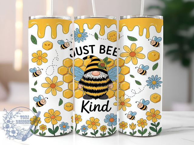 Just Bee Kind Gnomes Tumbler, Bee Kind Gnomes Wrap, 20Oz Bee Gnome Drinkware, Gnome Bee Sublimation Design, Garden Gnome Bee Cup, Kindness Bee Drinkware, Bee Gnome Gift Idea Sublimation ToriDesigns 