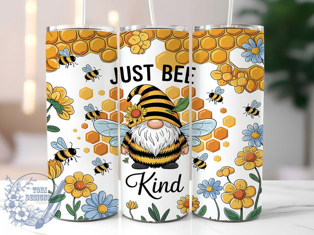 Just Bee Kind Gnomes Tumbler, Bee Kind Gnomes Wrap, 20Oz Bee Gnome Drinkware, Gnome Bee Sublimation Design, Garden Gnome Bee Cup, Kindness Bee Drinkware, Bee Gnome Gift Idea Sublimation ToriDesigns 