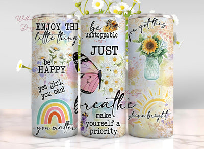 Just breathe 20 oz skinny tumbler png, Motivational tumbler wrap png, flowers 20 oz tumbler designs, tumbler png download Sublimation WillowSageDesign 