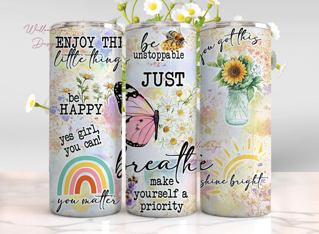Just breathe 20 oz skinny tumbler png, Motivational tumbler wrap png, flowers 20 oz tumbler designs, tumbler png download Sublimation WillowSageDesign 