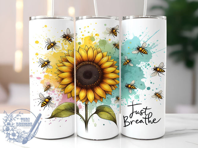 Just Breathe 20oz Skinny Tumbler PNG, Positive Affirmation Tumbler Sublimation Wrap, Straight & Tapered Tumbler Wrap, Instant Digital Download Sublimation ToriDesigns 