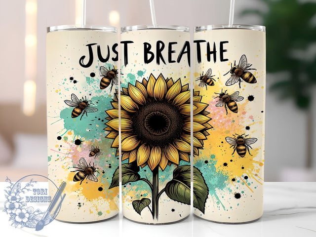 Just Breathe 20oz Skinny Tumbler PNG, Positive Affirmation Tumbler Sublimation Wrap, Straight & Tapered Tumbler Wrap, Instant Digital Download Sublimation ToriDesigns 