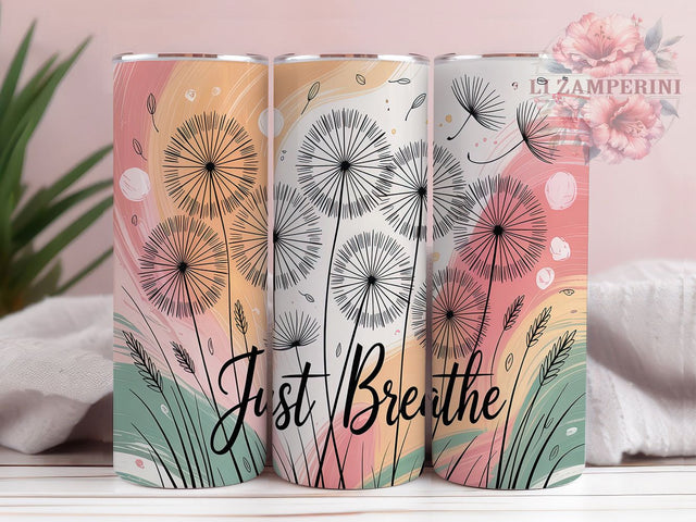Just Breathe Affirmation Mindfulness Tumbler, Affirmation Tumbler Wrap, Motivational Tumbler Design, 20oz Skinny Tumbler, Mindfulness Sublimation, Positive Quote Tumbler Sublimation Li Zamperini 