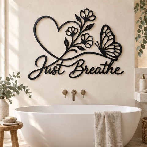 Just Breathe Butterfly Laser SVG | Butterfly Wall Art DXF | Floral Heart CNC File | Inspirational Metal Sign | Plasma Cut Svg SVG HappyDesignStudio 