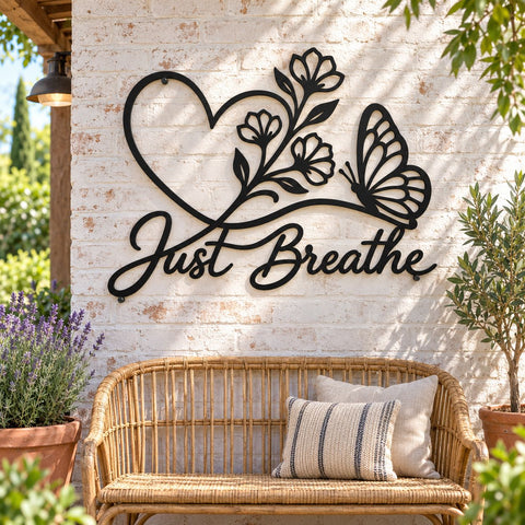 Just Breathe Butterfly Laser SVG | Butterfly Wall Art DXF | Floral Heart CNC File | Inspirational Metal Sign | Plasma Cut Svg SVG HappyDesignStudio 