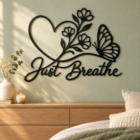 Just Breathe Butterfly Laser SVG | Butterfly Wall Art DXF | Floral Heart CNC File | Inspirational Metal Sign | Plasma Cut Svg SVG HappyDesignStudio 