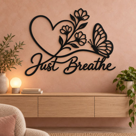 Just Breathe Butterfly Laser SVG | Butterfly Wall Art DXF | Floral Heart CNC File | Inspirational Metal Sign | Plasma Cut Svg SVG HappyDesignStudio 