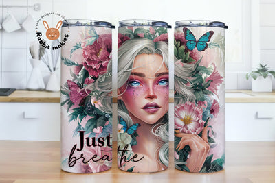 Just Breathe Butterfly Tumbler PNG, 20oz Skinny Sublimation Tumbler Design, Affirmation Sublimation Design, Watercolor Butterfly Tumbler PNG Download Sublimation Rabbitmakies 