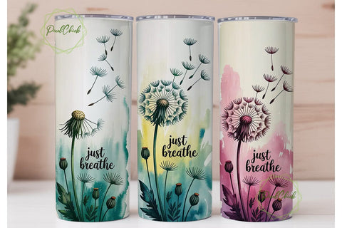 Just Breathe Dandelion 20oz Tumbler Wrap Sublimation PixelChick 