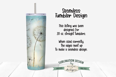 Just Breathe Dandelion Seamless 20oz Sublimation Tumbler Wrap Sublimation Ewe-N-Me Designs 