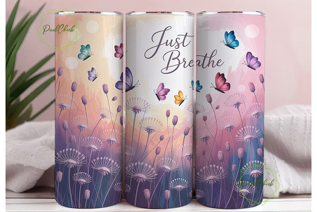 Just Breathe Dandelion Tumbler Wrap Sublimation PixelChick 