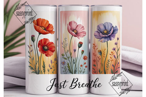 Just Breathe Floral 20oz Tumbler Wrap Sublimation sassyprint 
